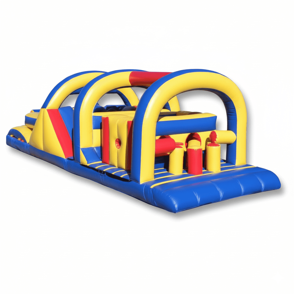 Structure gonflable Parcours Duel sur fond transparent